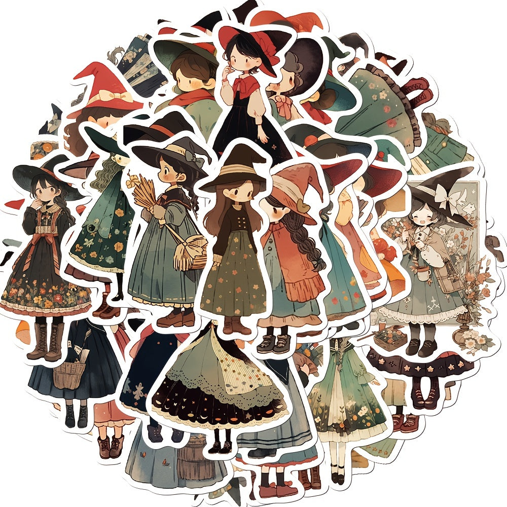 50pcs Cartoon Witch Adhesive Stickers for Laptop Water Bottle Luggage