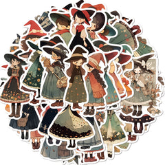 50pcs Cartoon Witch Adhesive Stickers for Laptop Water Bottle Luggage