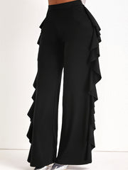 Ruffle Trim Wide Leg Trousers