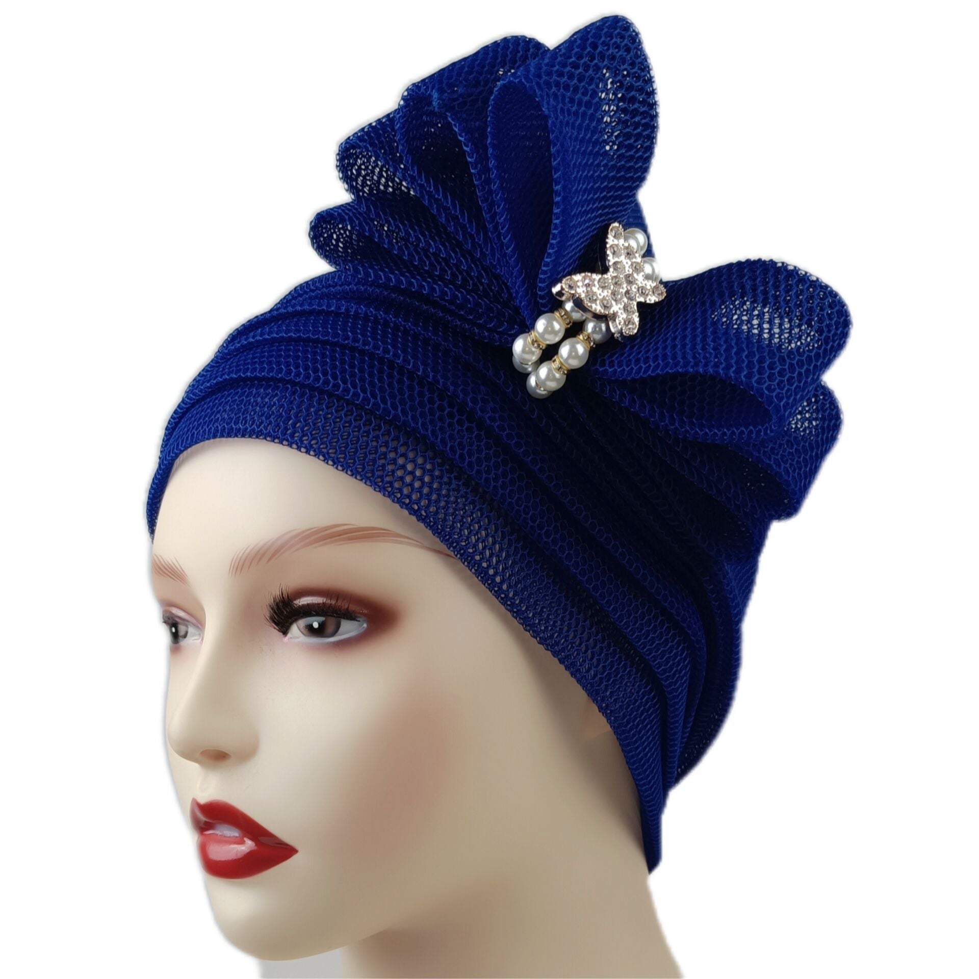 Mesh Pleated Bow Turban Cap Head Scarf Ramadan Head Wraps Beanie