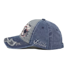 Men's Shark Patch Baseball Cap Vintage Washed Peaked Cap