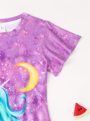 3D Unicorn Graphic Dress Girls Short Sleeve Party Gift Summer
