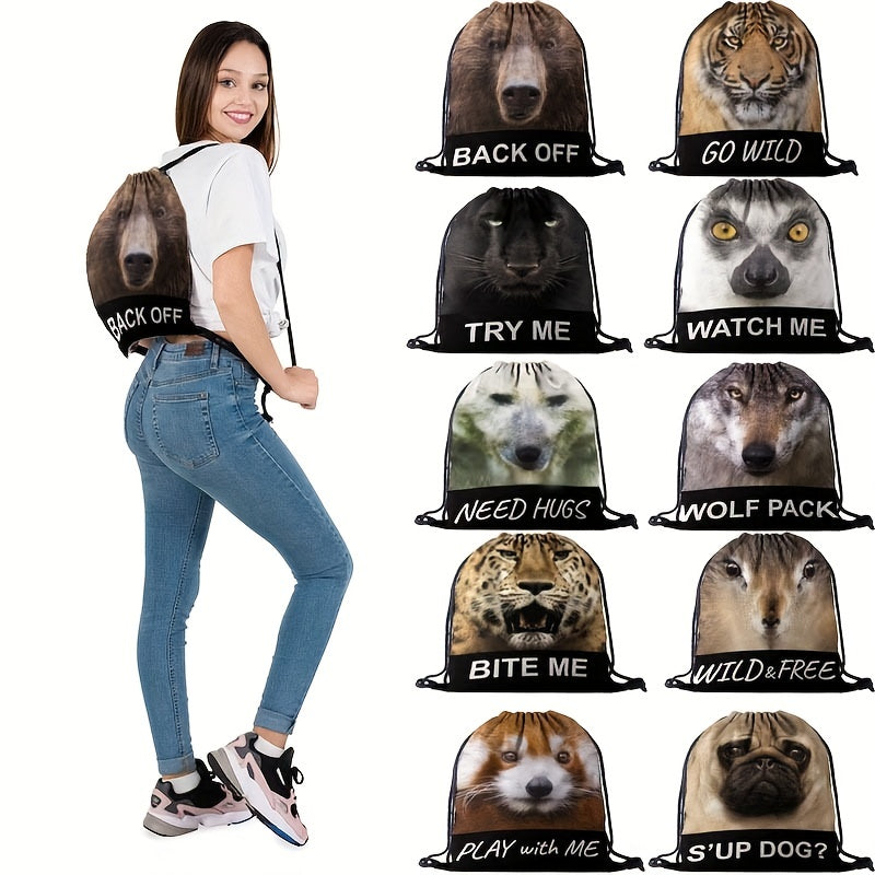 Animal Pattern Drawstring Bag Lightweight Sports Backpack