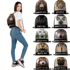 Animal Pattern Drawstring Bag Lightweight Sports Backpack
