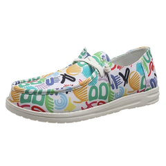 Women's Printed Low Top Sneakers Casual Lace Up Soft Sole Canvas Shoes