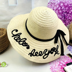 Letter Embroidery Sun Hat Wide Brim UV Protection Straw Hat