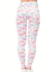 Flamingo Print Skinny Leggings Women's Clothing