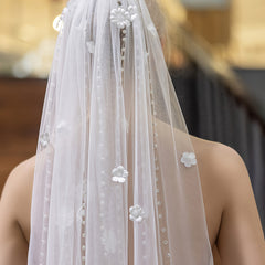 Royal Floral Bridal Veil with Pearl Detailing for Women