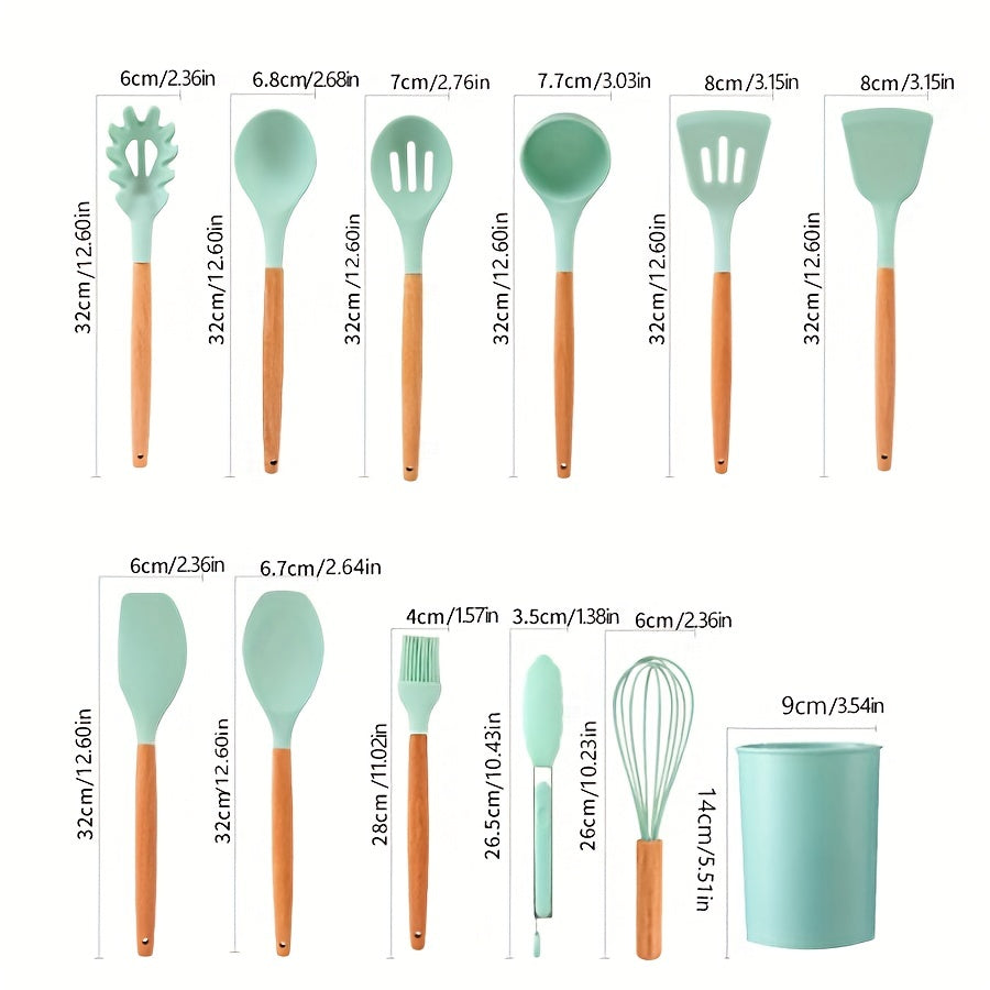 12pcs Silicone Kitchen Utensil Set Non Stick Includes Slotted Spatula Spoon