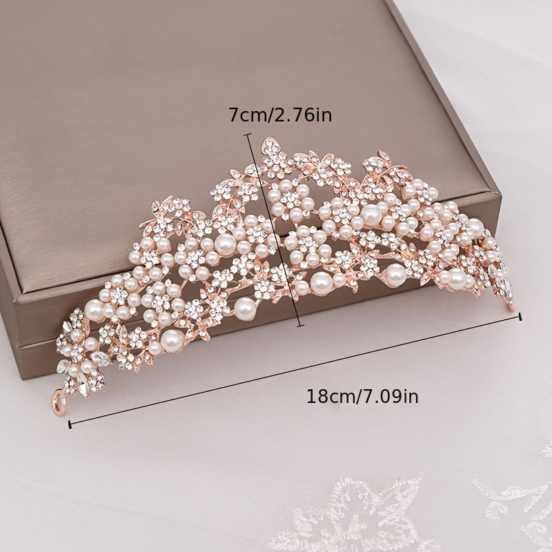 Faux Pearl Rhinestone Crown Hairband Wedding Favor Decorations