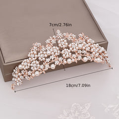 Faux Pearl Rhinestone Crown Hairband Wedding Favor Decorations