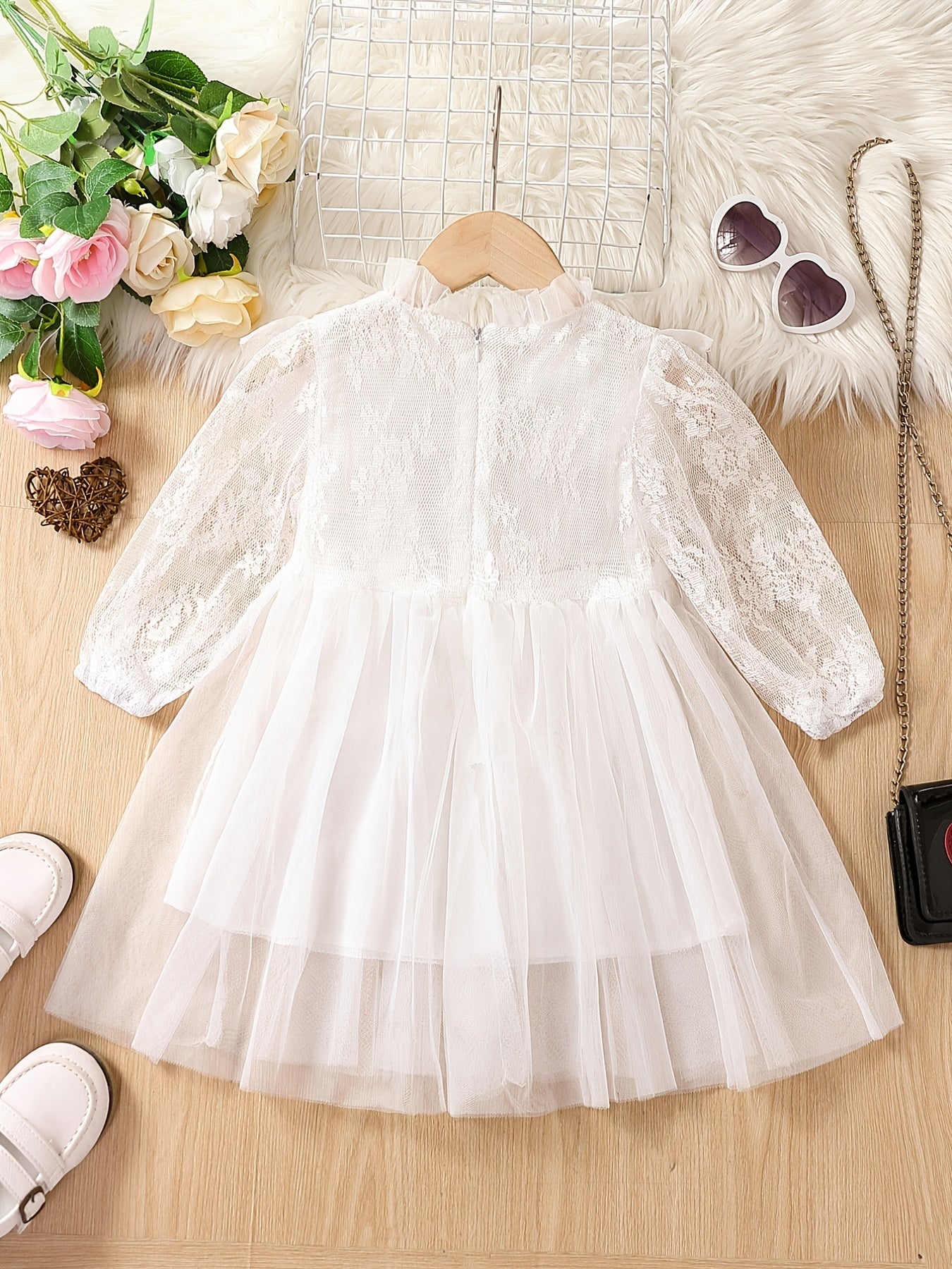 Lace Princess Dress For Toddler Girls Ruffle Collar Mesh Long Sleeve