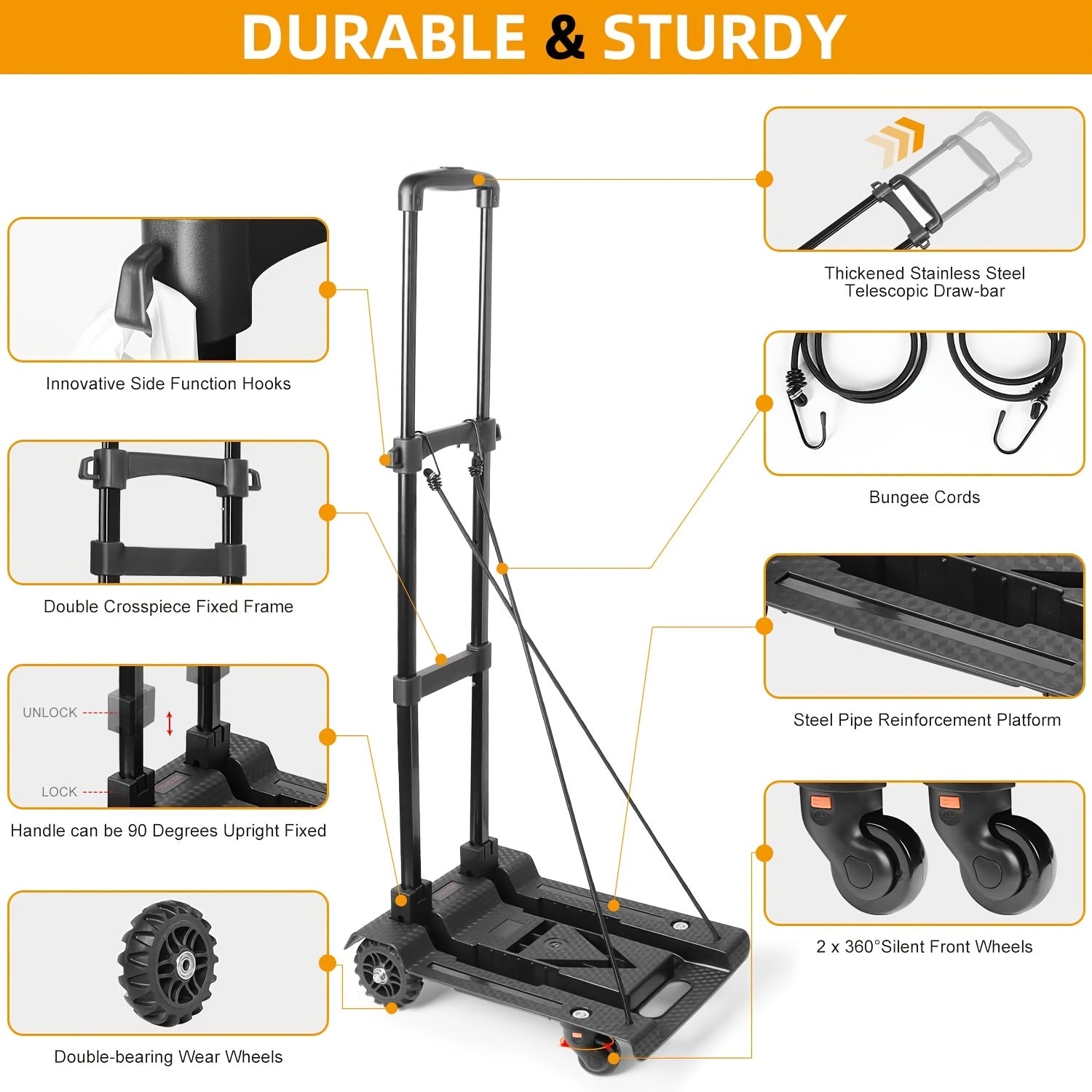 Foldable Hand Truck Utility Cart Portable Multipurpose Grocery Shopping Cart