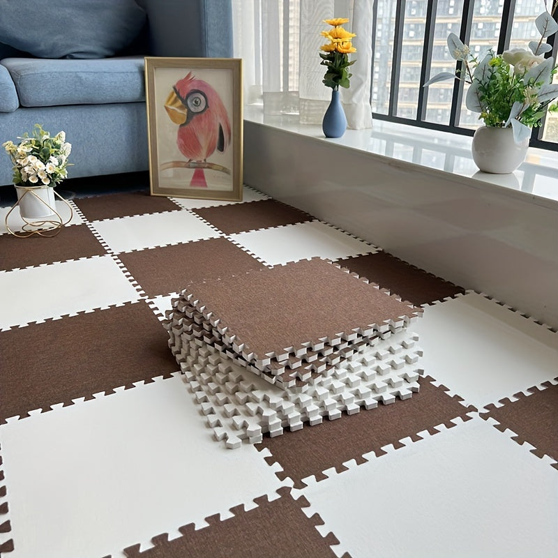 6pcs Linen Floor Mat Bay Window Mat Seat Mat Square Interlocking Carpet