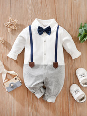 Newborn Infant Cotton Gentleman Romper Long Sleeve Bowtie Jumpsuit