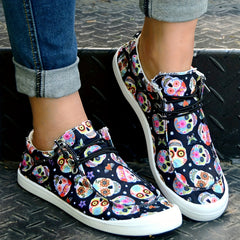 Women's Colorful Skull Pattern Skate Shoes Lightweight Breathable Walking Shoes