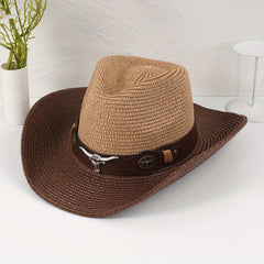 Stitching Contrast Cow Head Decor Western Cowboy Hat