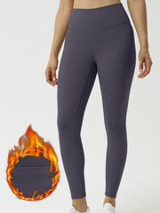 Women's Solid Fleece Tights High Waisted Yoga Leggings