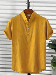 Solid Men's Casual Short Sleeve Shirt for Summer Vacation Resort