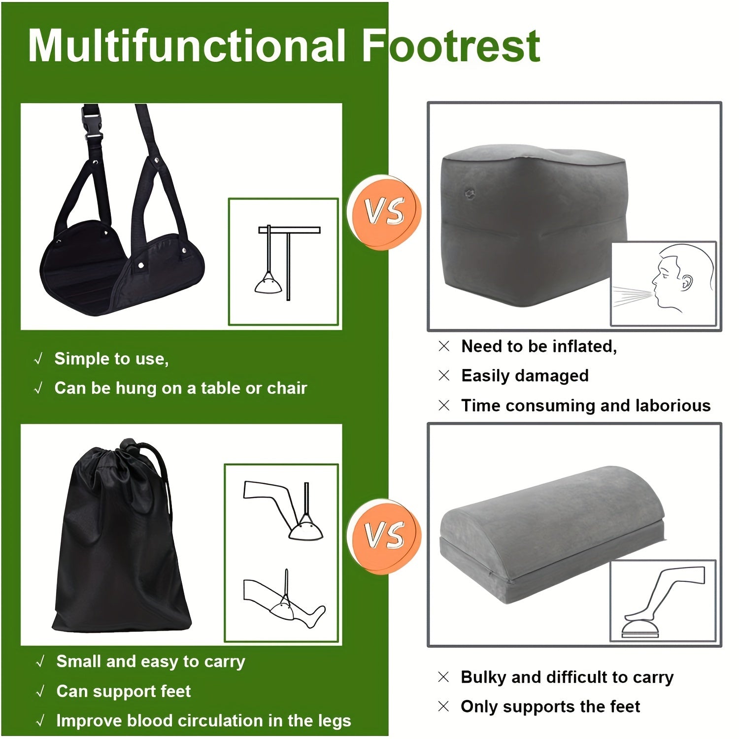 2 Pack Airplane Footrest Portable Travel Footrest