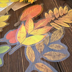 10pcs Retro PET Ink Large Sticker Fall Leaves Simulation Plants Leaf Dec