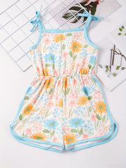 Toddler Girls Flowers Graphic Bow Sunflower Cami Rompers