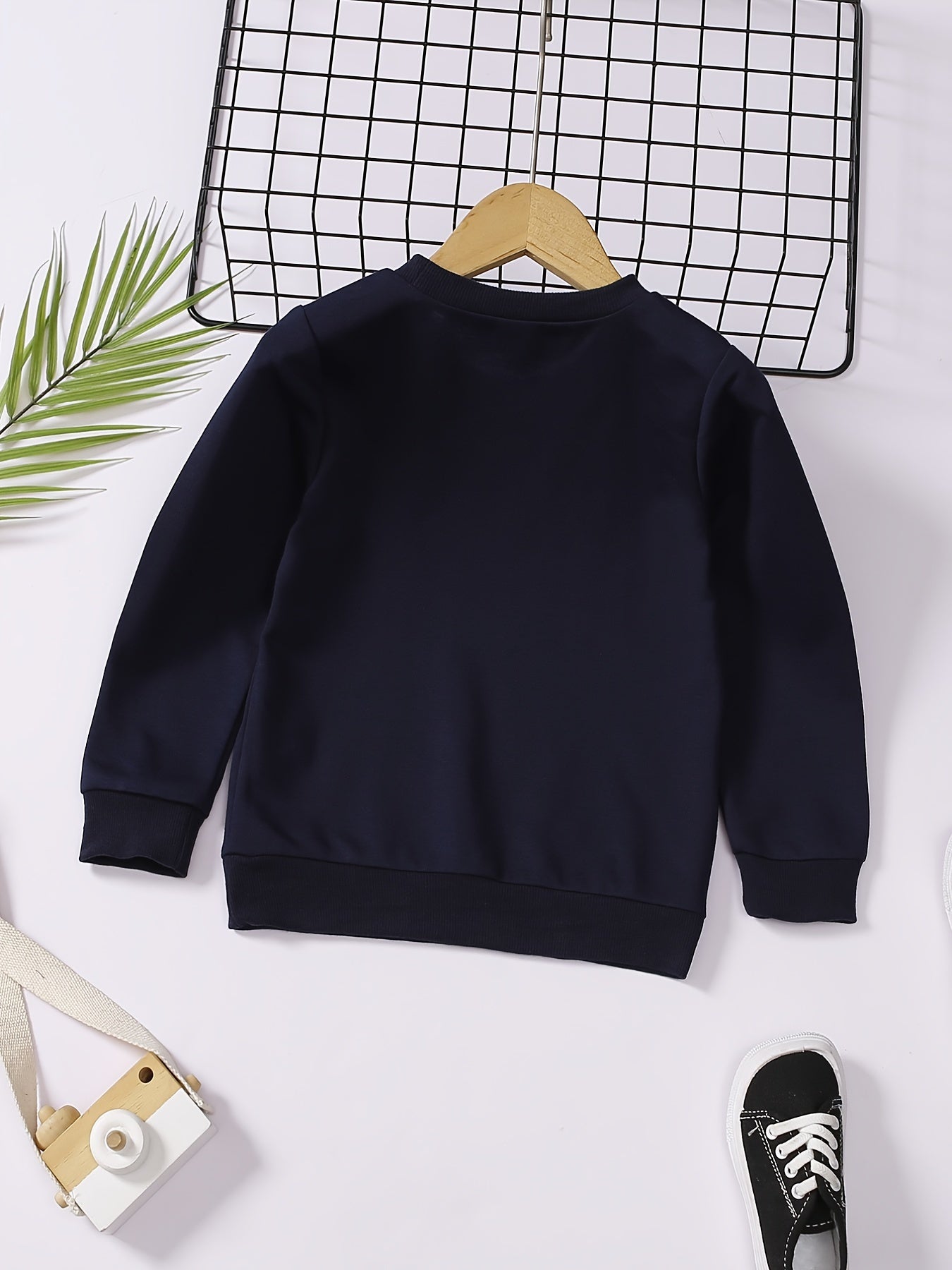 Dino Skater Print Boys Sweatshirt Crew Neck Top