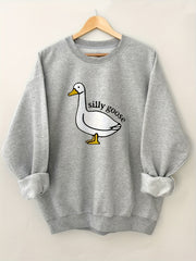 Silly Goose Print Pullover Sweatshirt Crew Neck for Spring & Fall