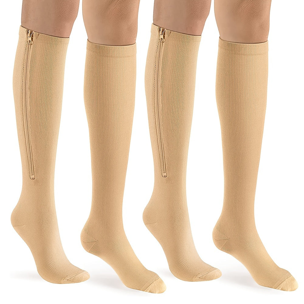 Men's Knee High Sport Socks Sweat Absorbing Nylon Blend Zipper Breathable Socks