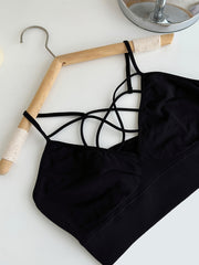 2Pc Lingerie Wireless B Criss Cross Cami Tops Bra Panty Set