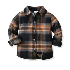 Boys Casual Plaid Shirt Long Sleeve Thermal Top