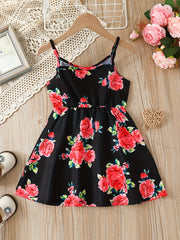 Girls V Neck Floral Print Cami Dress for Summer