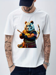 Cotton Anime Panda Print Men's Graphic Crew Neck T-shirt