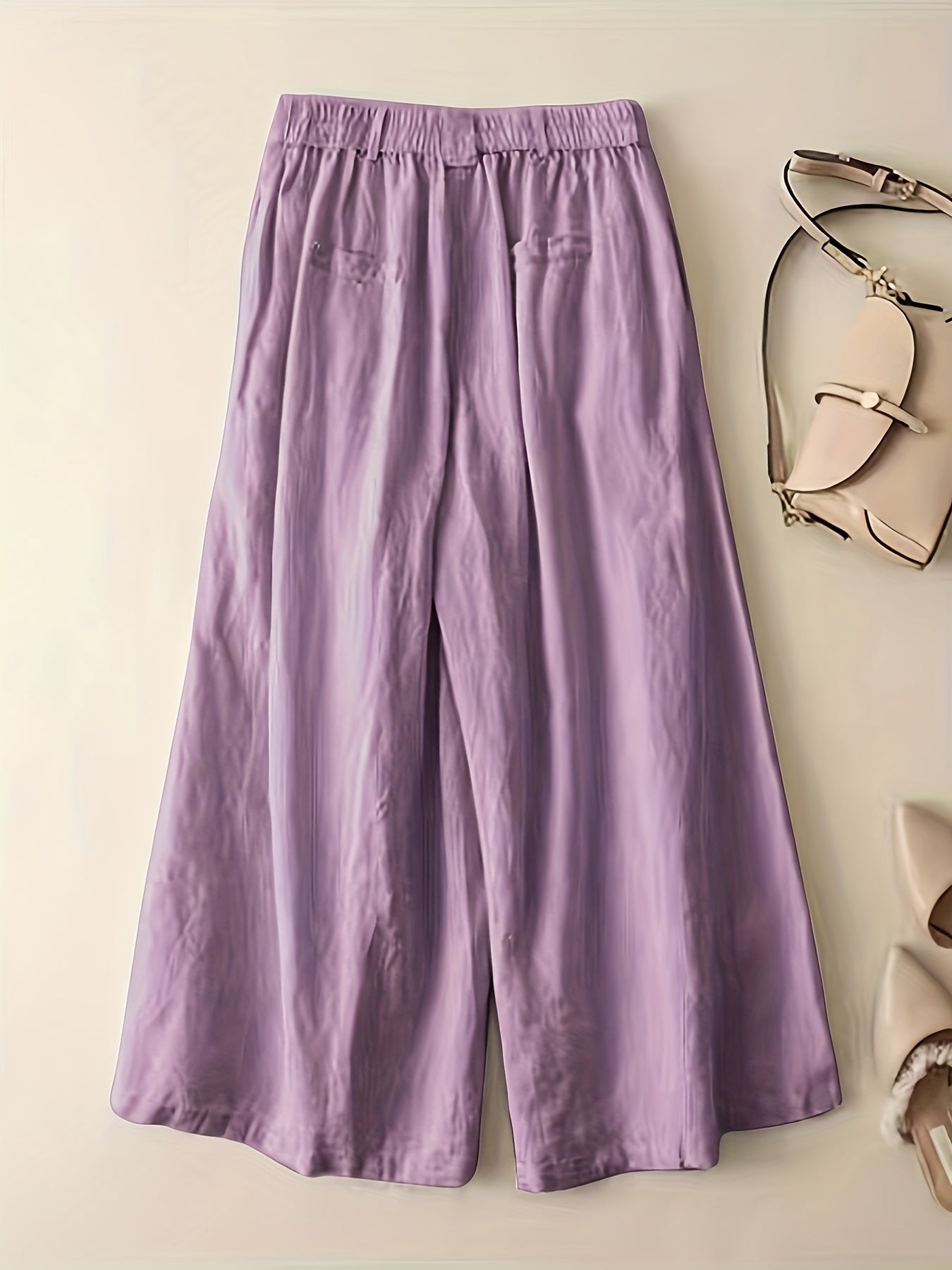 Vintage Solid Wide Leg Pants Elastic Waist