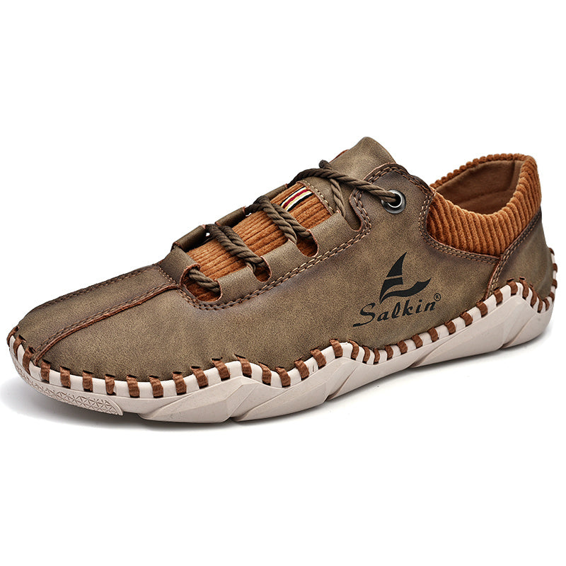 Men's Leather Lace-up Casual Walking Shoes