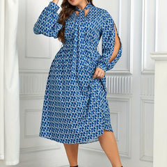 Dress Women's Plus Geometric Print Lantern Sleeve A line Maxi Dress