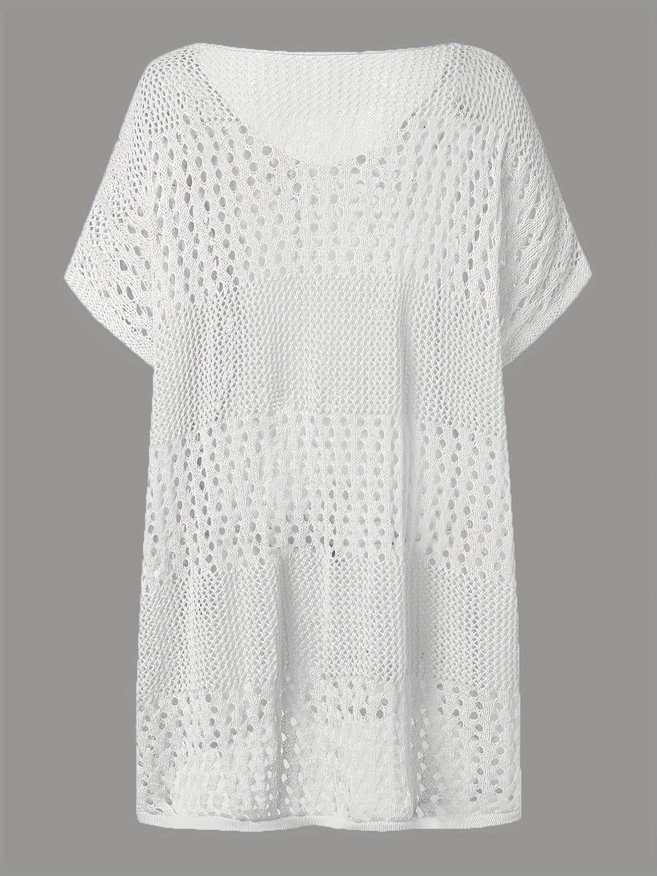 Apricot Crochet Eyelet Hollow Cove Up Dress Shorts Sleeve Solid Vacation Boho