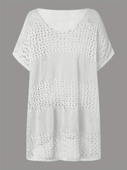Apricot Crochet Eyelet Hollow Cove Up Dress Shorts Sleeve Solid Vacation Boho