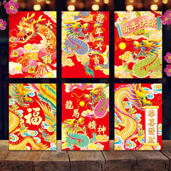 6pcs Chinese New Year Red Packets for Year Of The Dragon Celebrations