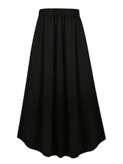 Velvet Maxi Skirt Plus Size Faux Pearl Button Elastic High Rise Stretch