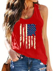 Flag Print Crew Neck Tank Top Women's Clothing