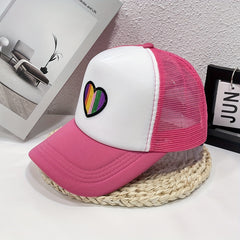 Striped Heart Embroidered Baseball Cap Trucker Hat Mesh Sun Hats Women