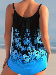 Modest Tankini Set Women's Plus Ditsy Floral Print Round Neck