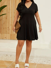 Sexy Dress Solid Short Sleeve Nipped Waist Pleated Dress
