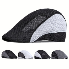 Men's Mesh Breathable Newsboy Hat Peaked Cap Retro Beret Literary Painter Hat