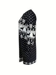 Christmas Nightdress Women's Elk & Snowflake Print Tee Sleep Dress