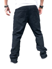 Vintage Raw Trim Loose Fit Jeans Men's Casual Street Style Mid Stretch Denim Pan