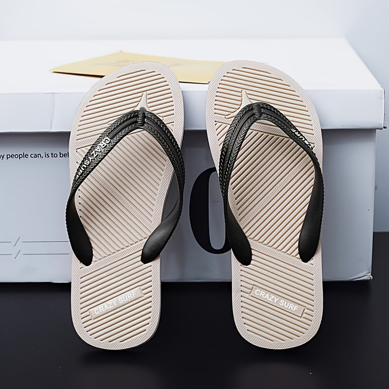 Men's Striped Non Slip Flip Flops Casual Slippers For Beach Pool Shower