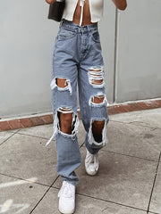 High Waist Distressed Boyfriend Jeans Women