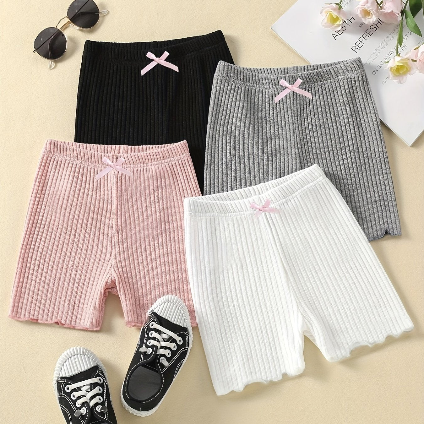Girls Knit Shorts With Bow - Comfortable Casual Pants for Summer